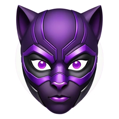 Black Panther superhero face only, black cat-like mask, purple energy aura sticker