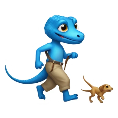blue lizard walking a dog sticker