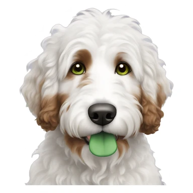 white bernedoodle with brown spots and green eyes sticker