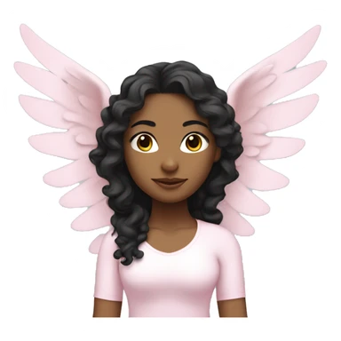 yoga girl wearing light pink with long black curly hair and angel wings sticker