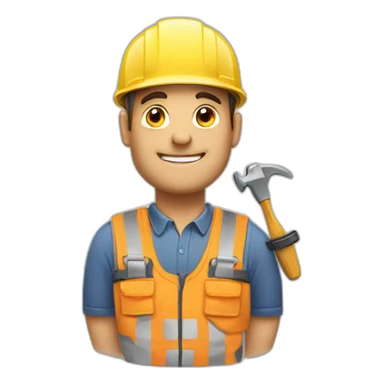 A builder with his cap on and a tool in front of him sticker