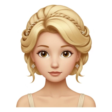 Cinematic Realistic Rococo Portrait, depicted with lifelike skin texture, subtle rosy undertones, and soft natural lighting that enhances the gentle contours of her face. Her intricately detailed golden blonde hair is elegantly styled in an updo, with delicate wisps framing her face.  sticker