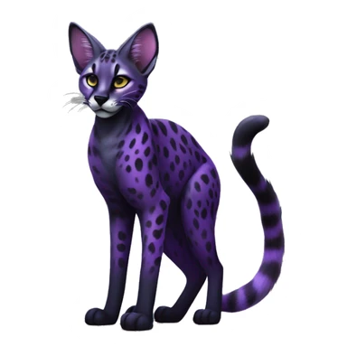 Epic Edgy Colorful Cool Cute Realistic Black and Purple ethereal Serval-Fionbri fursona with white belly full body sticker