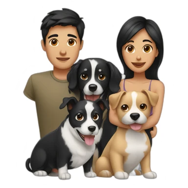 couple heads with black hair and two dogs sticker