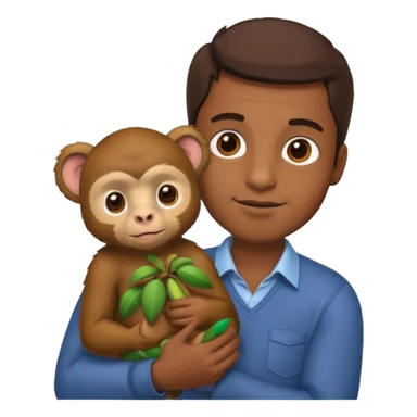a man holdig a little monkey in his arms sticker