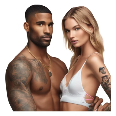 Photo of Victoria secret model by the pool with a tattooed male model  sticker