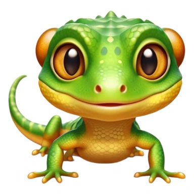cinematic-cute-realistic gecko-portrait-emoji,-head-tilted-playfully-and-inquisitively,-featuring-a-small,-charming-body-with-smooth,-vividly-patterned-scales,-bright,-sparkling-eyes-and-delicate,-sticky-toe-pads,-simplified-yet-irresistibly-adorable sticker