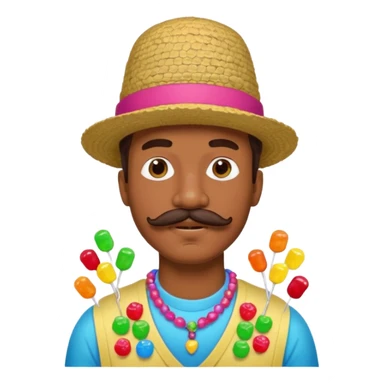 man with a lot of accessories and mustache made out of candy sticker
