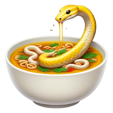 Cantonese snake soup in special double-walled bowl, simplified emoji style with bold outlines and bright colors, cartoon style exotic delicacy with herb decorations sticker