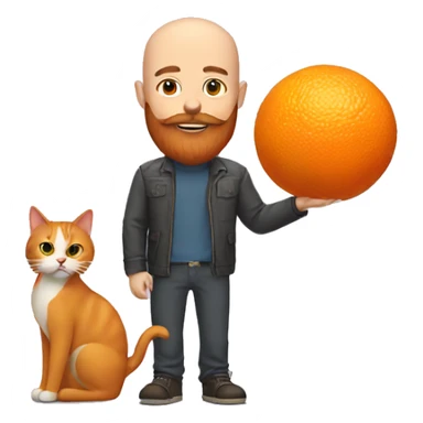 Bald man with a big orange beard holding a cat sticker