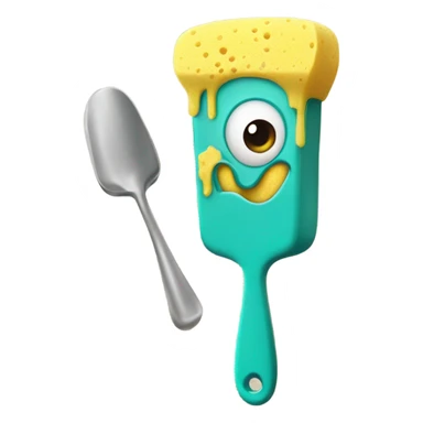 Sponge with eyes, feet, and hands holding a spatula sticker