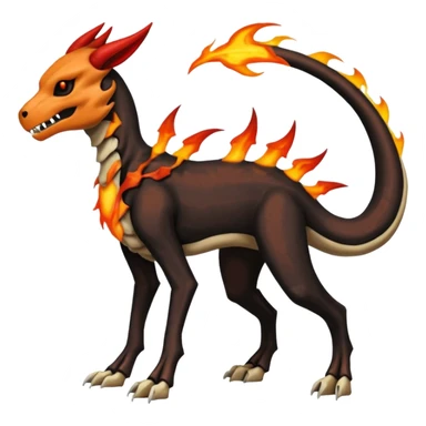 Skeletal Fiery Flaming Volcanic Draconic Cubone-Salandit-Houndoom-Houndour-Marowak-Poochyena-Litten-Fakémon-hybrid-creature (full body), 4 legs sticker