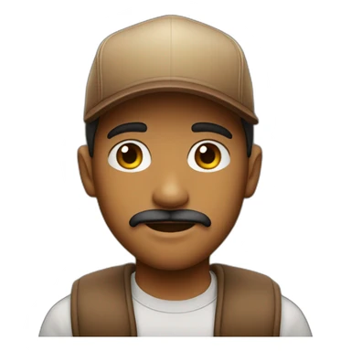 with young man with a tiny moustach and a brown trucker cap sticker