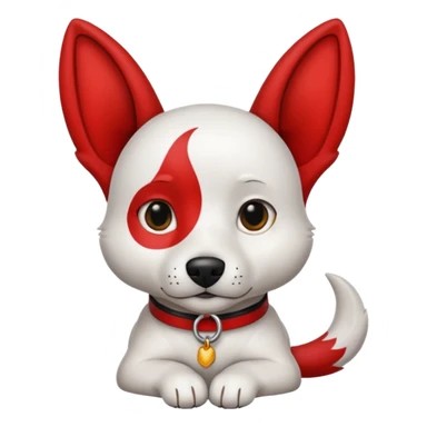 Perro blanco  con orejas negras  con un collar rojo sentado sticker