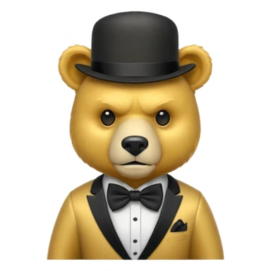 Oso dorado con sombrero elegante y moño negro enojado animatronico sticker