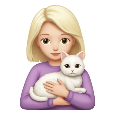 ["Blonde woman hugging a small white cat."] 546464564 sticker