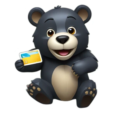 Happy Lowpoly black bear with credit card sticker