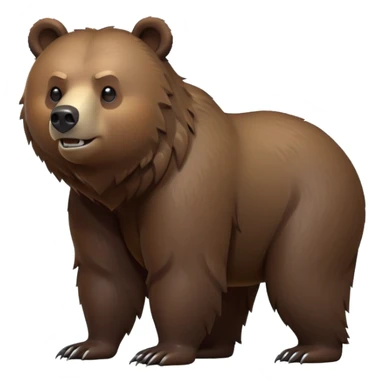 cinematic-[grizzly bear]-realistic-full-body-standing on all fours-emoji,-tail-tucked-close,-head-tilted-dramatically,-thick-[dark brown]-fur,-simplified-yet-realistic-focused-features,-highly-detailed,-glowing-with-an-almost-sarcastic-glow sticker
