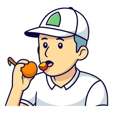 A Man wearing a golf hat eating peaches sticker