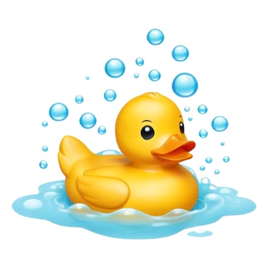 cute rubber duck toy in bath with bubbles sticker