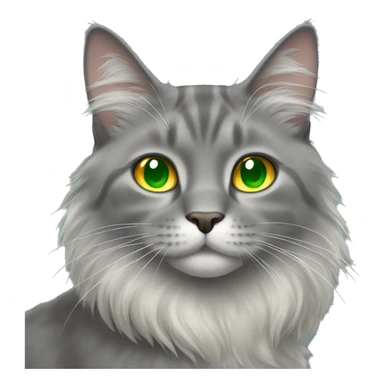 gray long hair cat with green eyes orange nose sticker