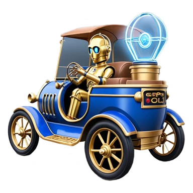  tarnished blue neon underglow C-3PO ghost buster 1927 delicately ornate rosegold wood barrel accents Model-T bucket Rolls efficiently powered by electric motors and batteries with racing safety belts while flying rapidly roughening terrain stable on strong agile advanced suspension and steering sticker
