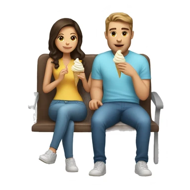 Brunette Girl sitting on white guys lap eating ice cream together  sticker