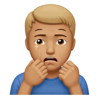 Crying man with his fist holding to his mouth sticker