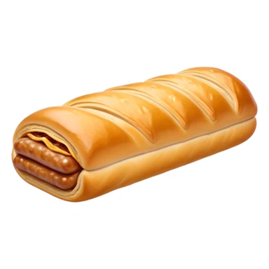 Cinematic Realistic Sausage Roll Dish Emoji, depicted with a crisp, golden pastry wrapped around flavorful sausage, rendered with detailed textures and appetizing lighting. sticker