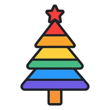 A Christmas tree with rainbow colors sticker