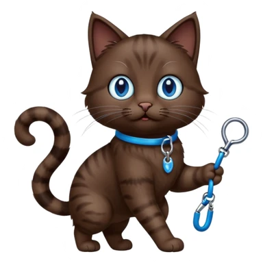Dark brown cat with blue eyes walking on a leash sticker