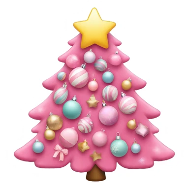 Make pink Christmas tree with pastel colored decorations  sticker