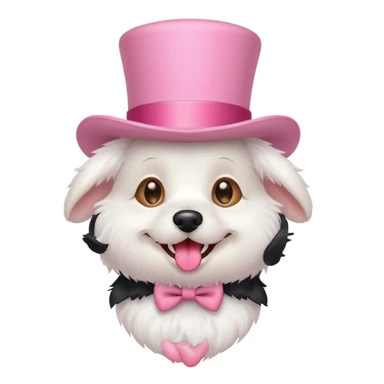 Cute white dog wearing a light pink top hat sticker