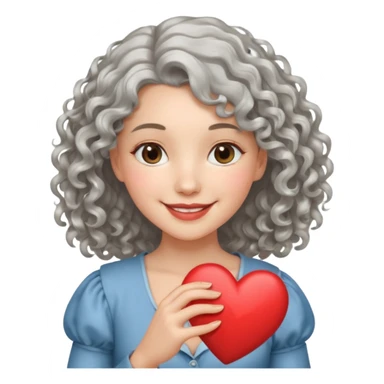 silvery curly/wavy shoulder-length hair smiling lady holding a heart thinner hair sticker