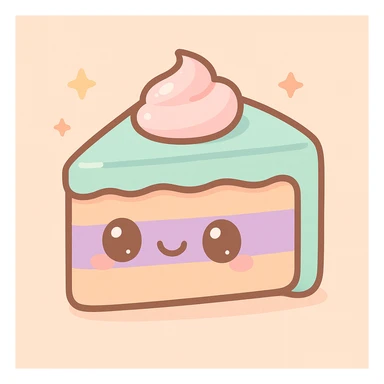 a slice of cake, kawaii cartoon style sticker