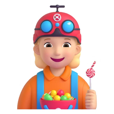 happy kid with helicopter hat eating candy sticker