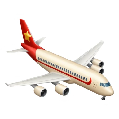 passenger airplane with long fuselage, light beige (milky) color, Apple emoji style, no text sticker