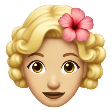 A blonde pin curled woman with a hibiscus flower in her hair like a 60s starlet sticker