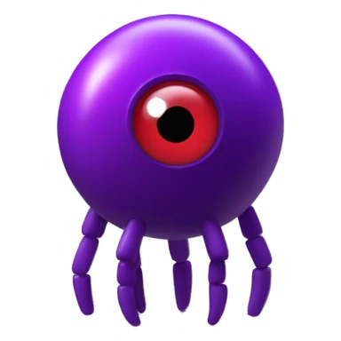 logo 3d character, dark purple little body: "thin bean ciclopede", with one big red, data-cubes EYE sticker