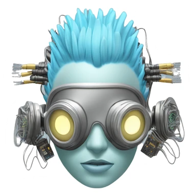 Light blue Mohawk female cyborg head with silver respirator mask and circuits sticker
