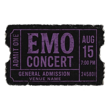 emo style black and purple torn concert ticket sticker