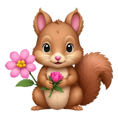 baby squirrel hold a flower sticker