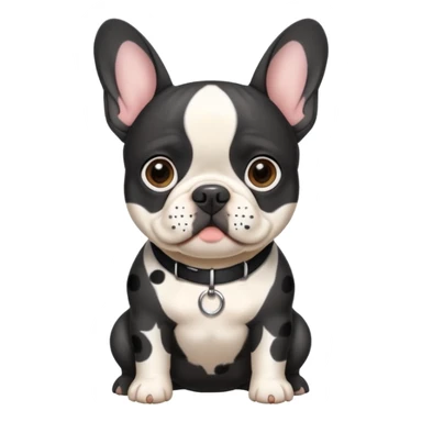 French bull dog all black face and white body with black spots on it with a collar that says Lilo sticker