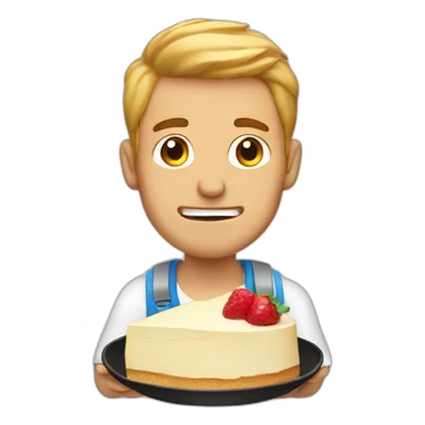 man stuffing face with cheesecake sticker