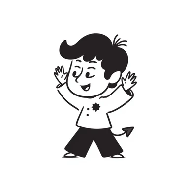 sketched chibi demon with oversized head, tiny fangs, and cute little wings in a playful pose sticker