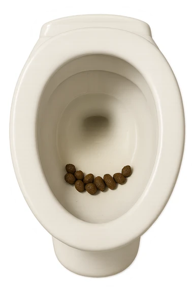 wc dentro cui cadono feci di animale a pallini, iperrealistico 4k sticker