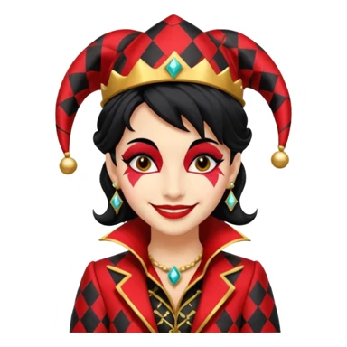 Jester woman, black and red suit, black hair sticker