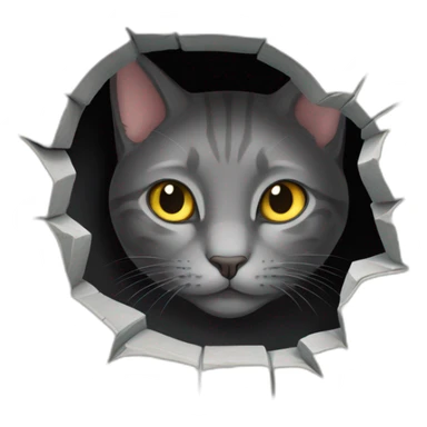 gray cat peaking in hole sticker