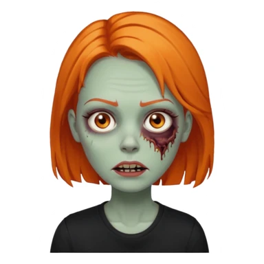 Faça uma zumbi feminina com cabelos médios e laranja, deve estar vestindo uma camisa preta e ter seus olhos castanhos escuro, não esqueça de colocar a sombrancelha da cor do cabelo  sticker