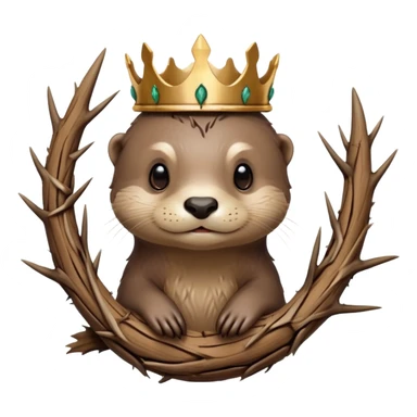 cute otter portrait with thin horizontal thorny branch circling only the forehead, exactly like Jesus Christ's Crown of thorns, no crown shape on top, no metal, just a single wooden thorny stem wrapped horizontally sticker